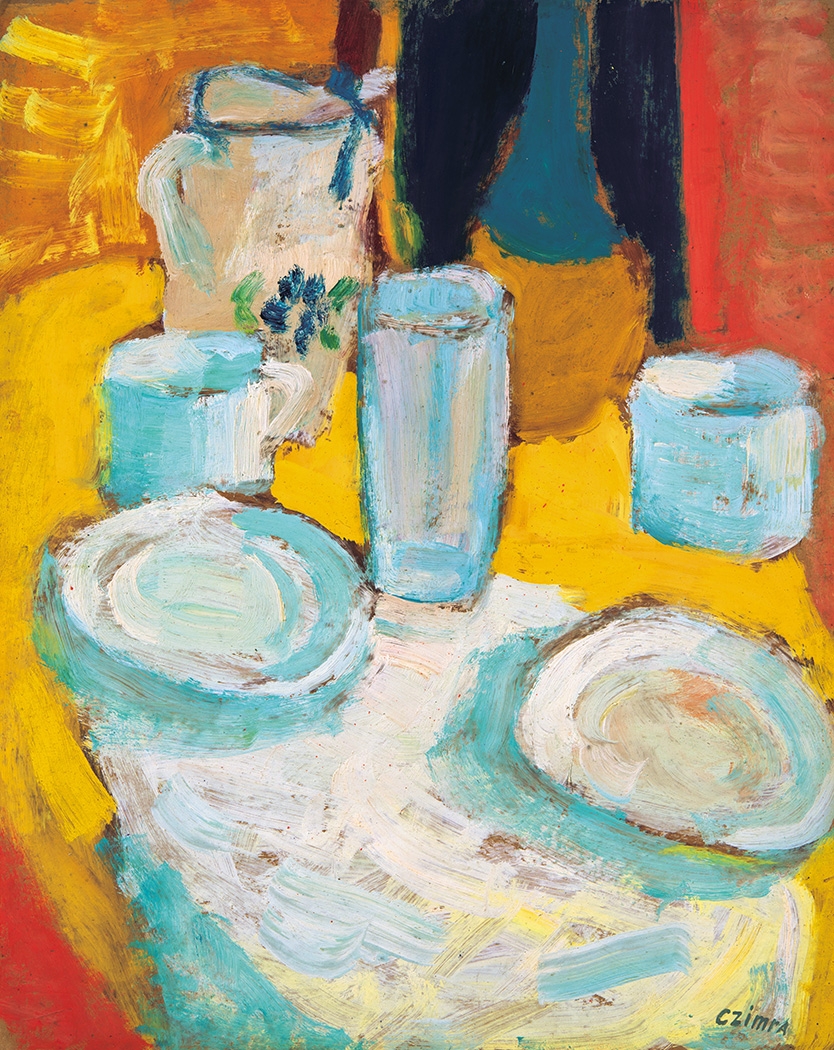 Czimra Gyula (1901-1966) Still-life with Pitcher and Glass, 1961