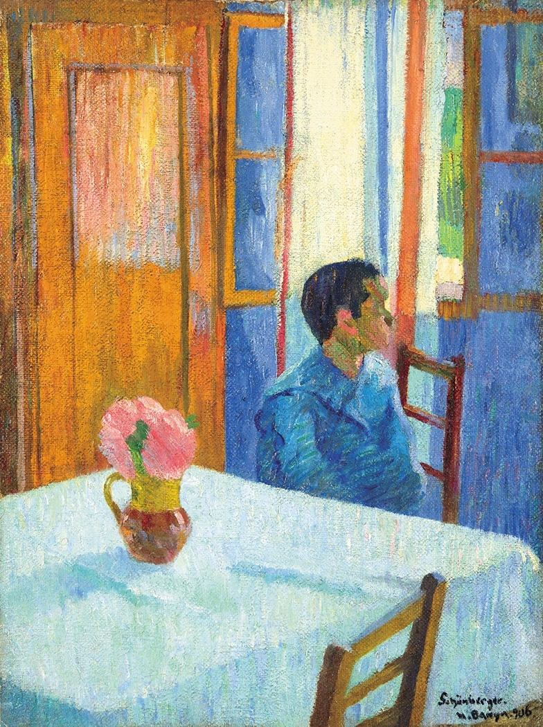 Schönberger Armand (1885-1974) Asztalnál ülő férfi (Fiú ablakban), Nagybánya, 1906