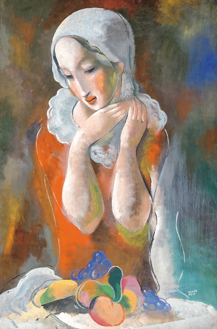 Kádár Béla (1877-1956) Veiled Woman with Fruit Still-life, middle of the 1930s