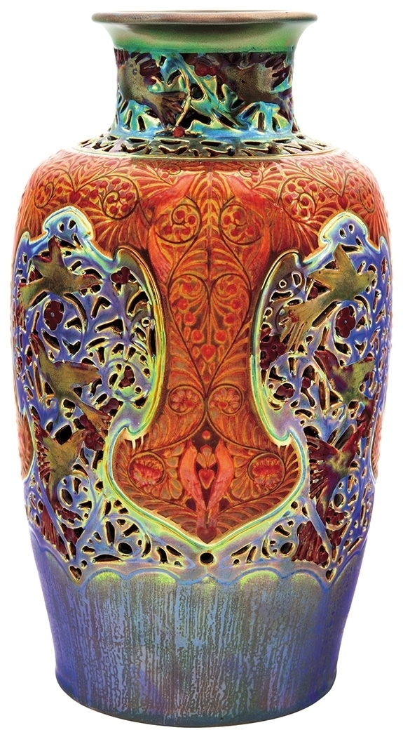 Zsolnay Bird of Paradise Vase with Tracery Decor, Zsolnay, 1905