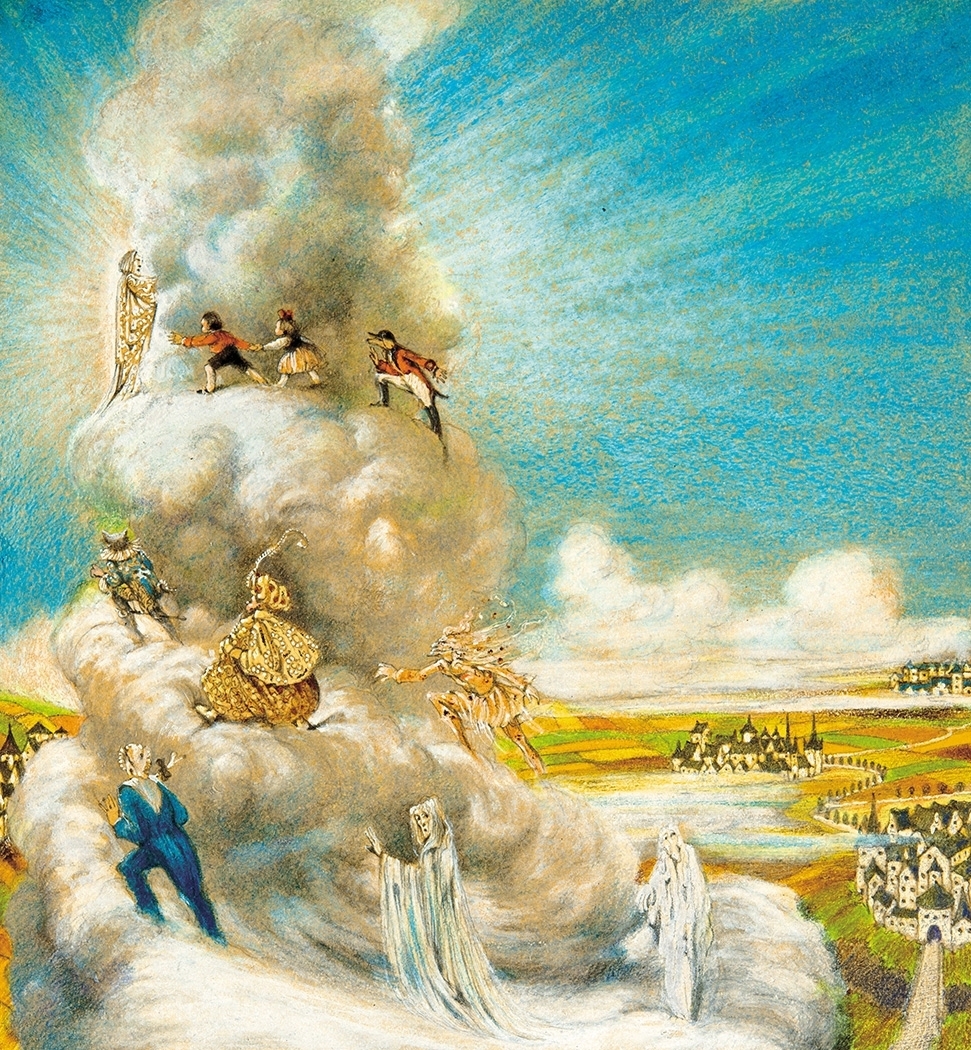 Jaschik Álmos (1885-1950) Felhők között, Illusztráció Maurice Maeterlinck "Kék madár" című művéhez