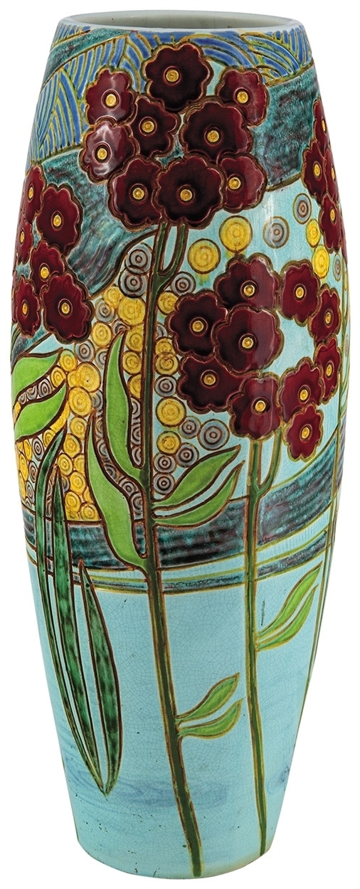Zsolnay Vase with Engraved Lineated Aquatic Plant Ornaments, 1903, Designed by Apáti Abt Sándor