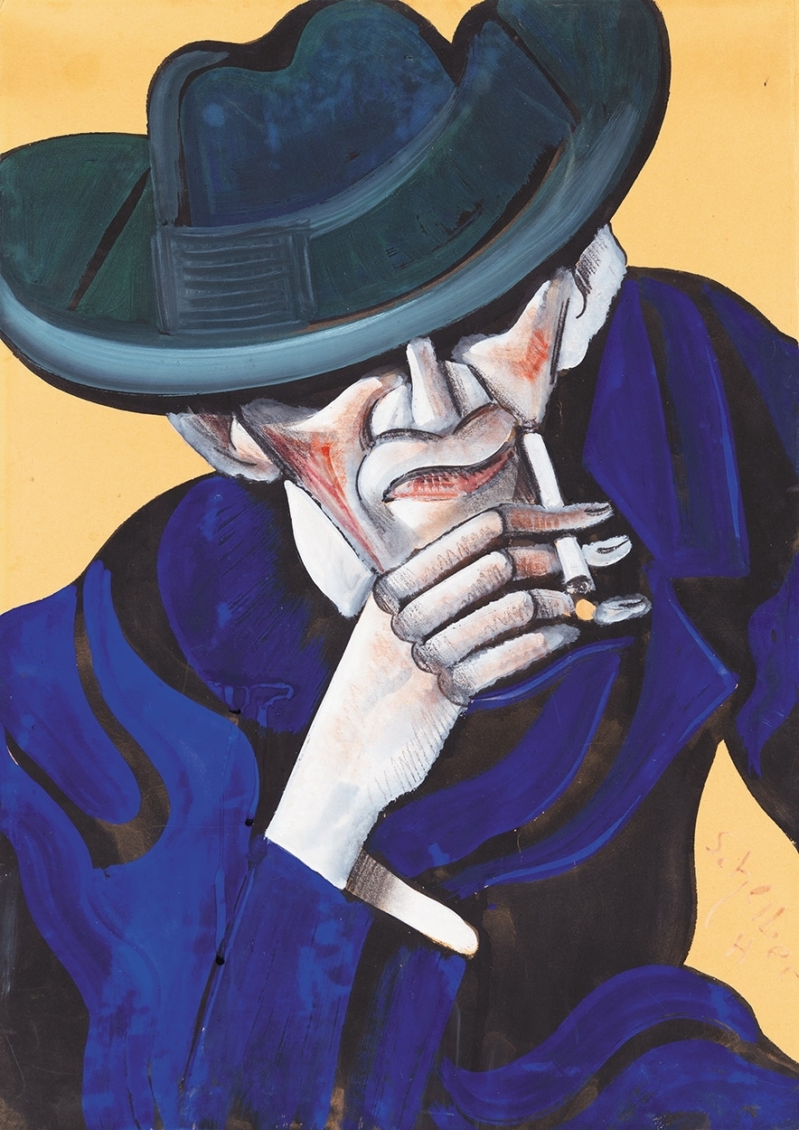 Scheiber Hugó (1873-1950) Smoking Man in Hat, first half of the 1930s