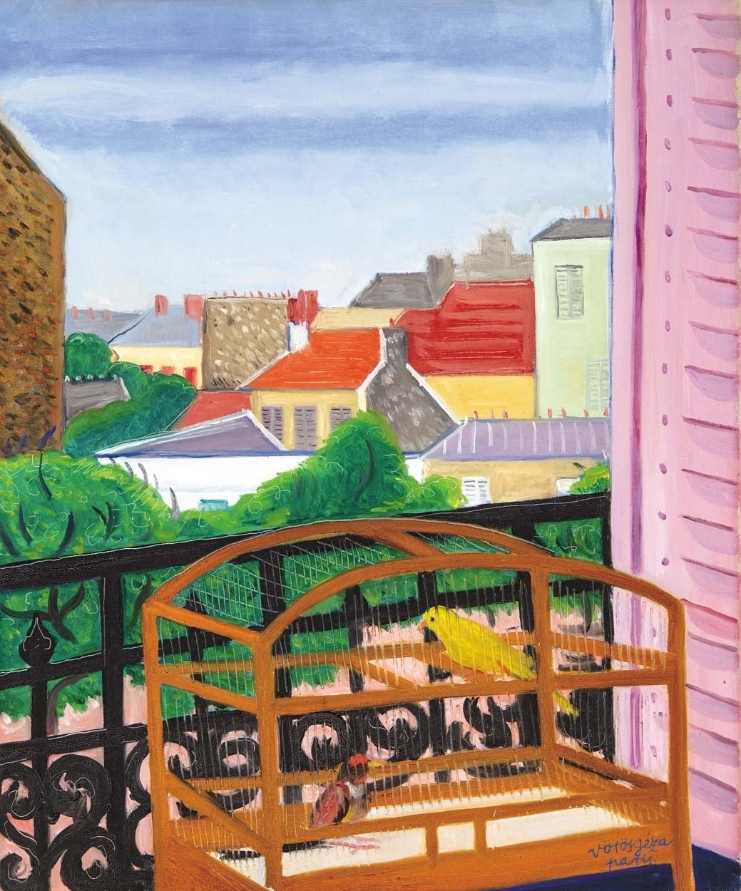 Vörös Géza (1897-1957) Ablak (Párizsi erkély madárkalitkával), 1933