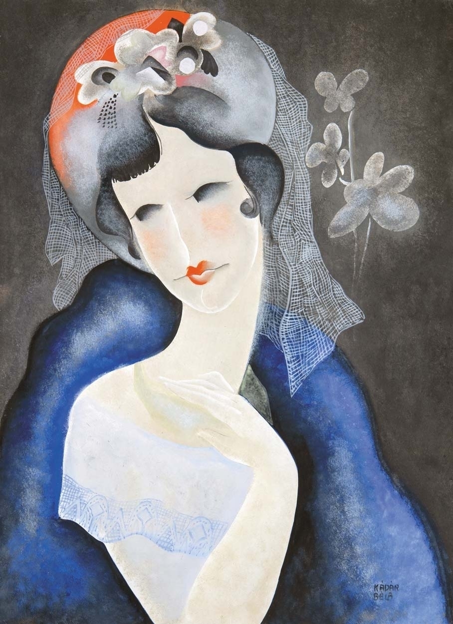 Kádár Béla (1877-1956) Hölgy virágos kalapban, 1930 körül