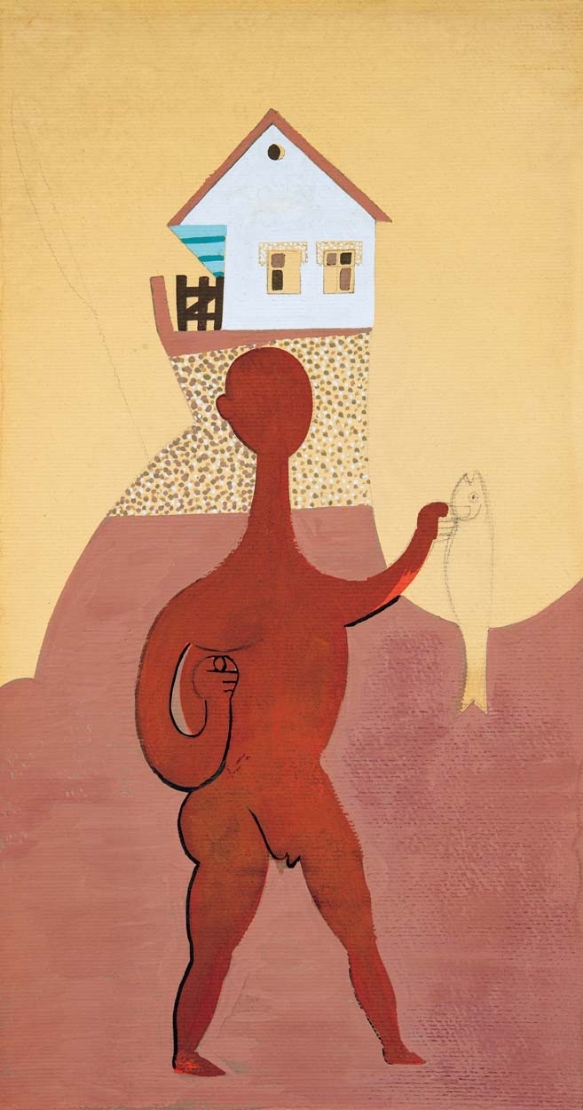 Korniss Dezső (1908-1984) House, Figure, Fish