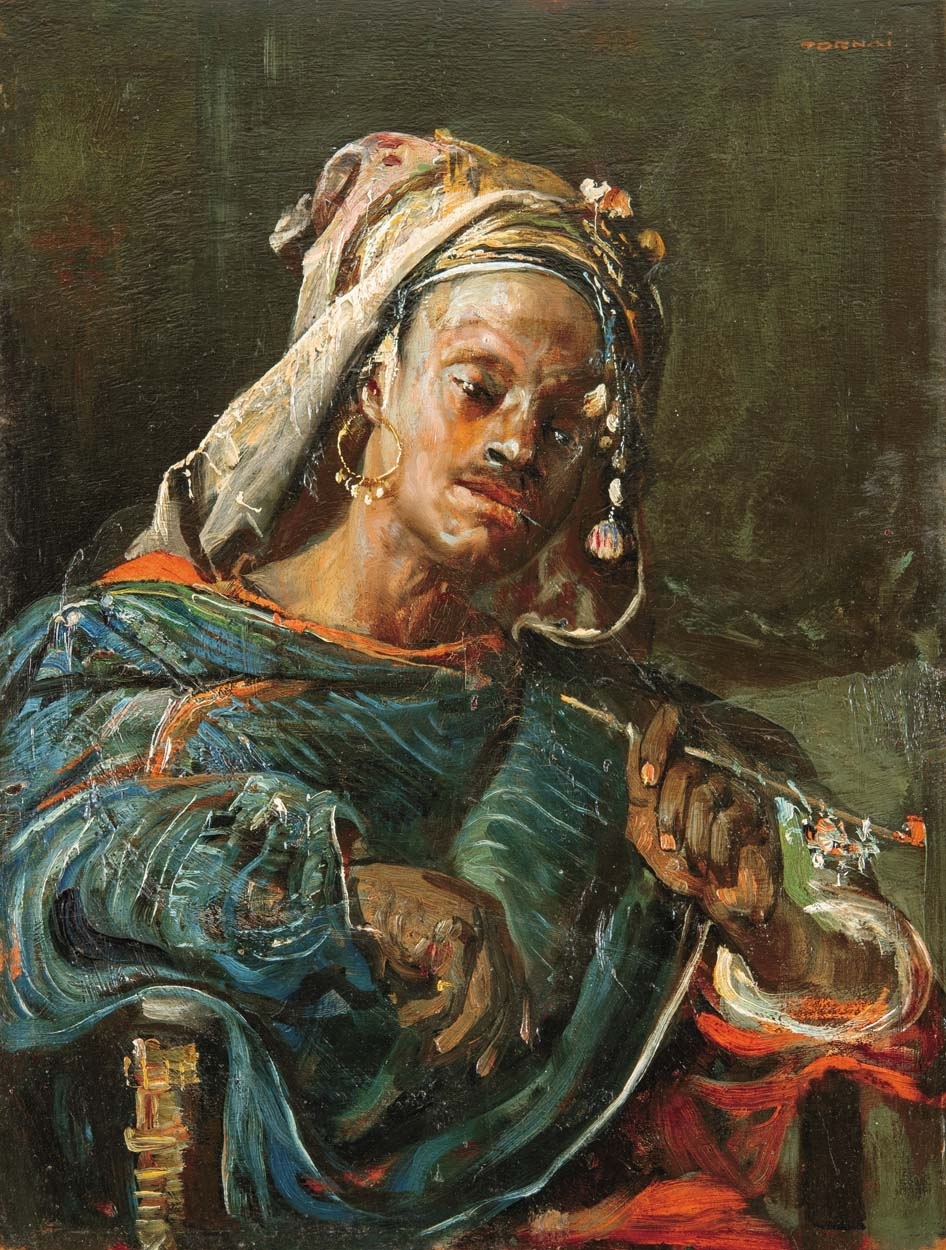 Tornai Gyula (1851-1928) Arabian smoking a Pipe