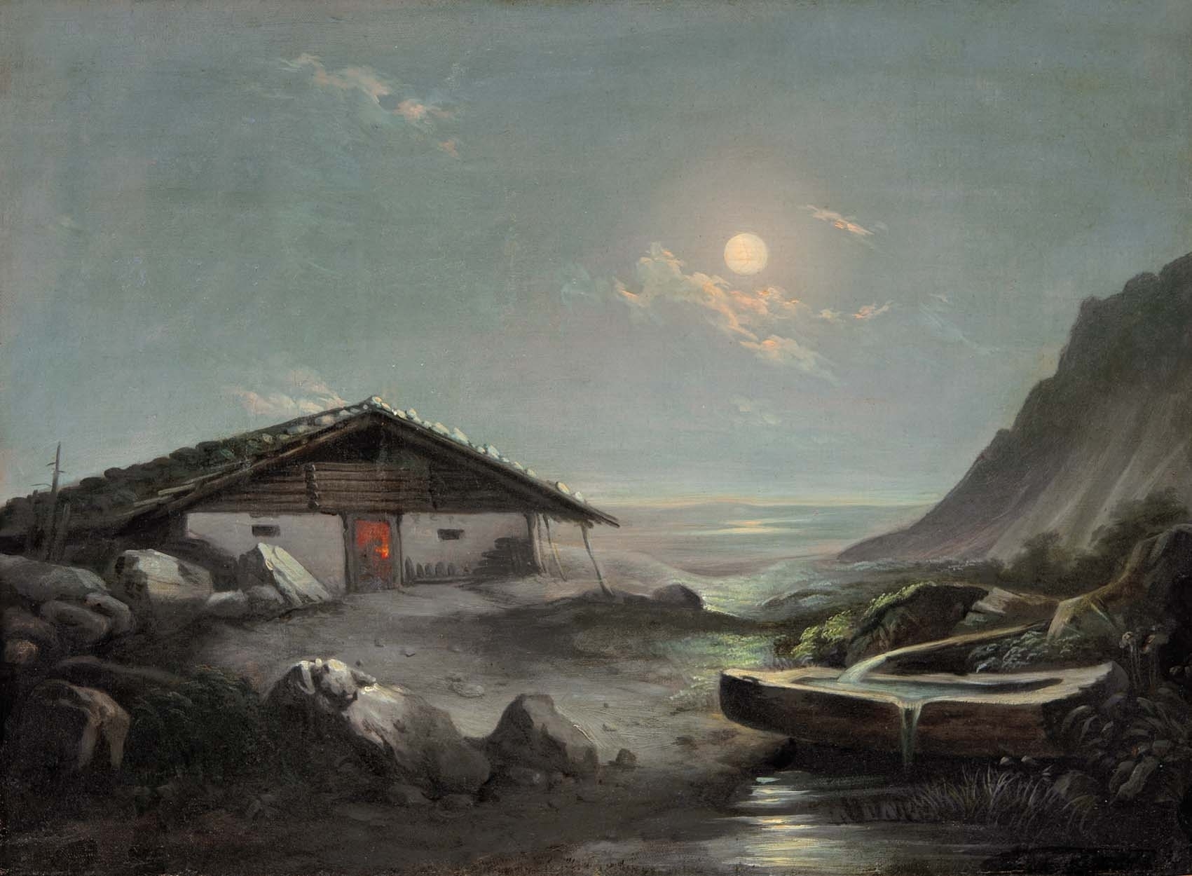 Szinyei Merse Pál (1845-1920) Moonlit Landscape with Swiss House, 1862