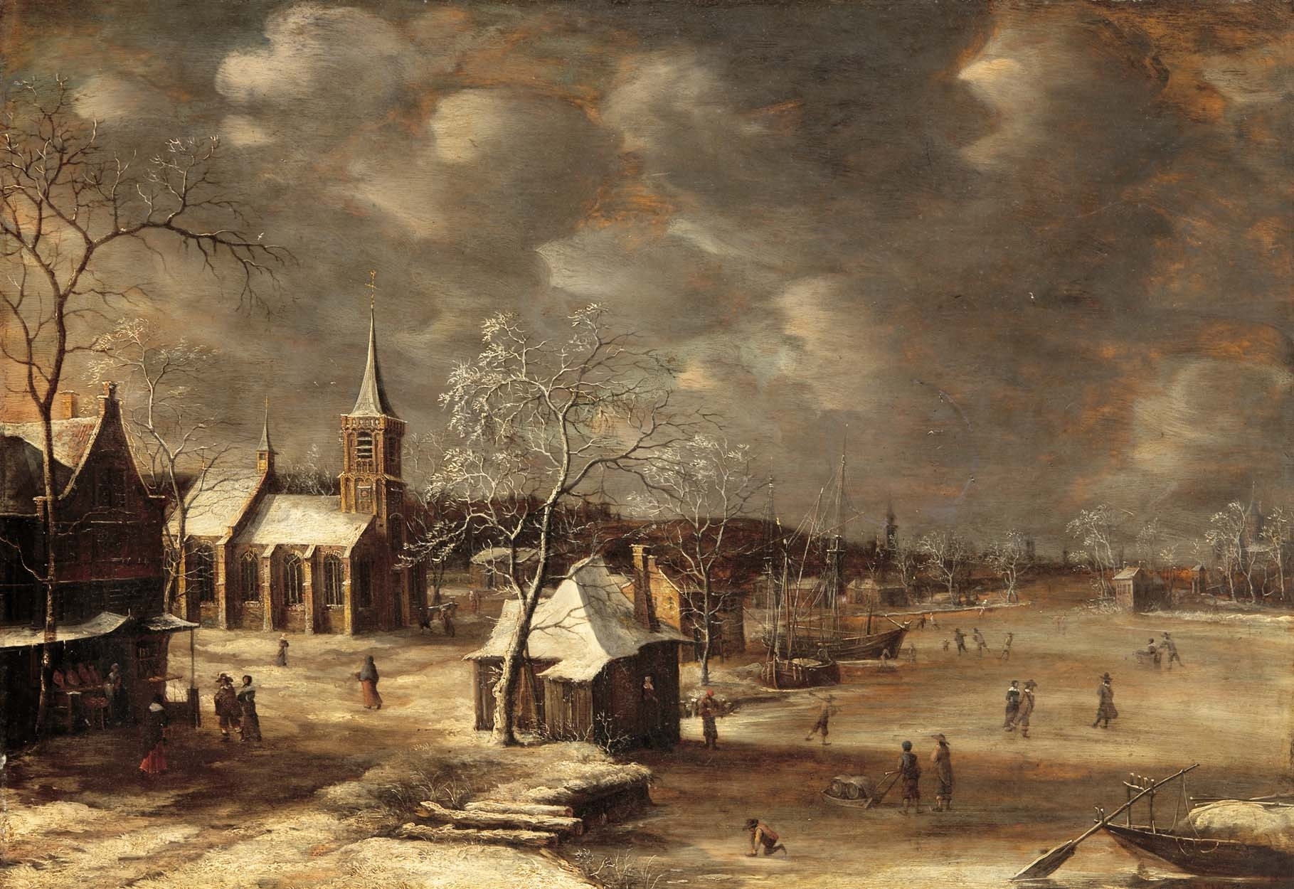 Jan Abrahamsz Beerstraaten 1622-1666 Téli táj falusi templommal és befagyott kanálissal