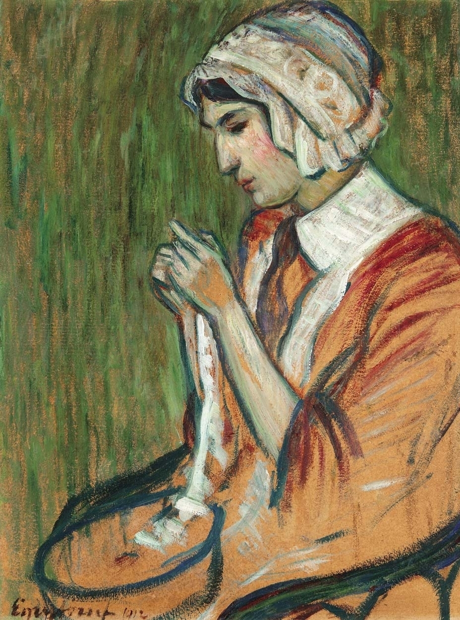 Egry József (1883-1951) Crocheting Girl, 1912