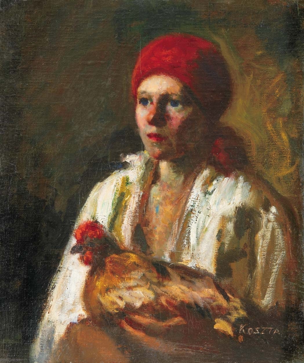 Koszta József (1861-1949) Lány tyúkkal