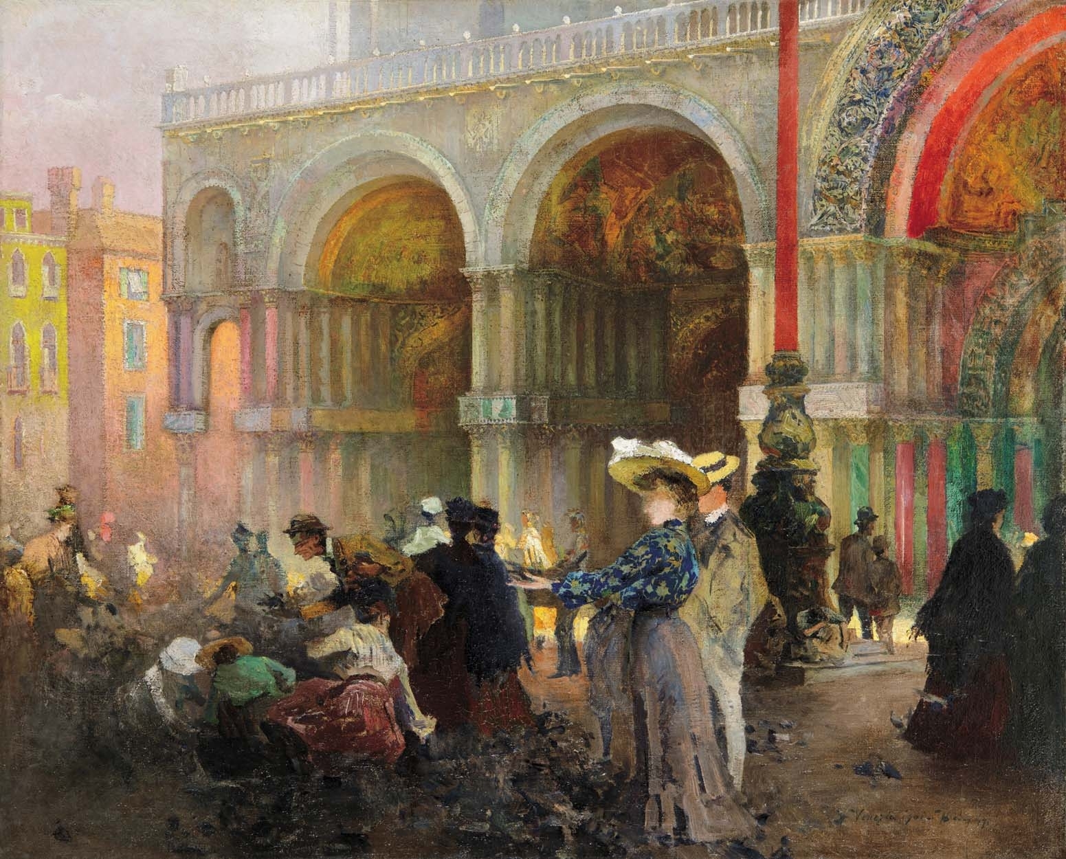 Háry Gyula (1864-1946) Venice (Feeding Pigeons at the Saint Mark Square in Venice), 1901
