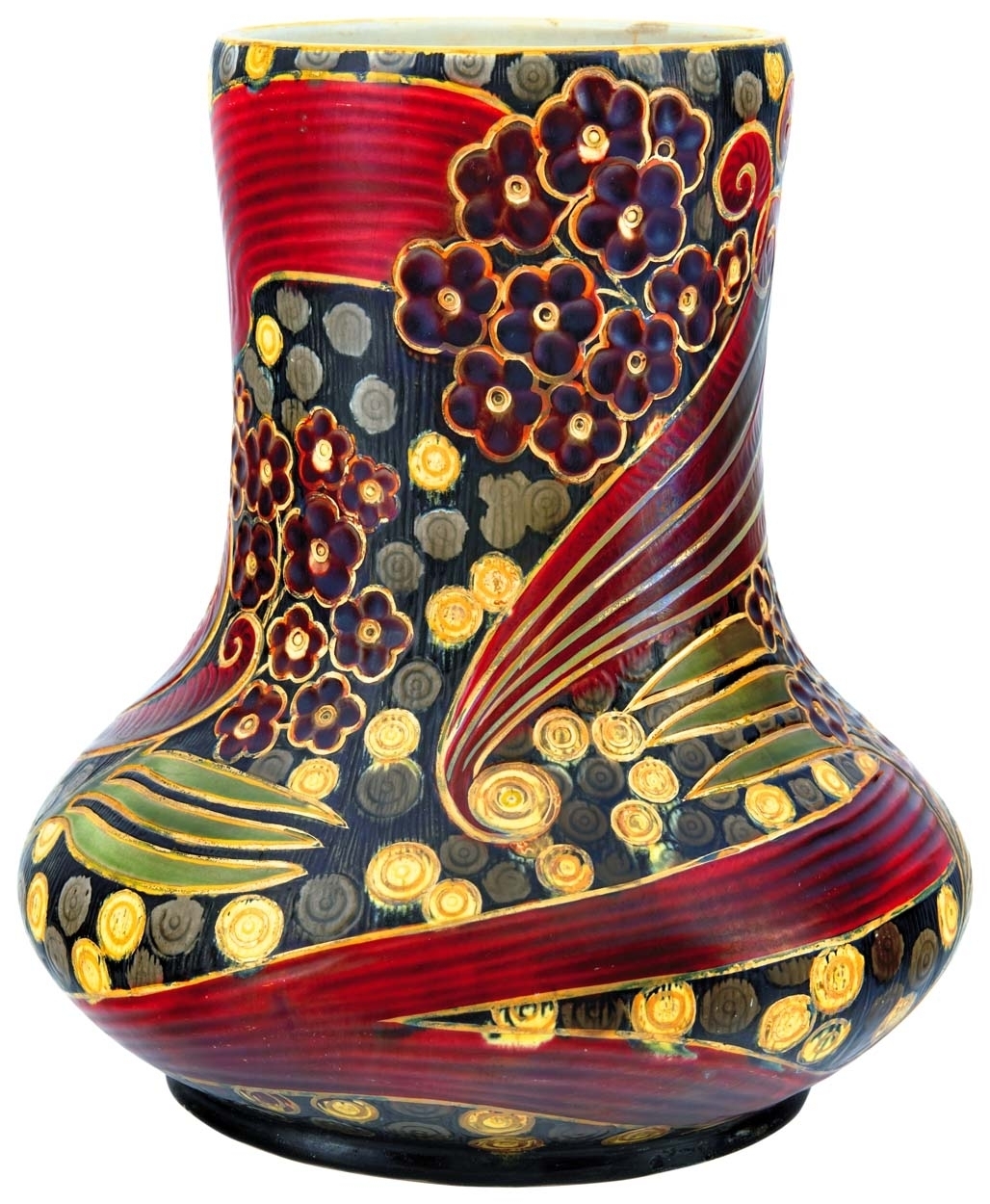 Zsolnay Vase with Engraved Flower Motifs, Zsolnay, 1903