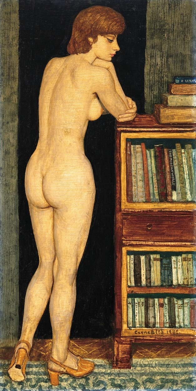 Czene Béla (1911-1999) Standing Nude by the Bookshelf, 1978