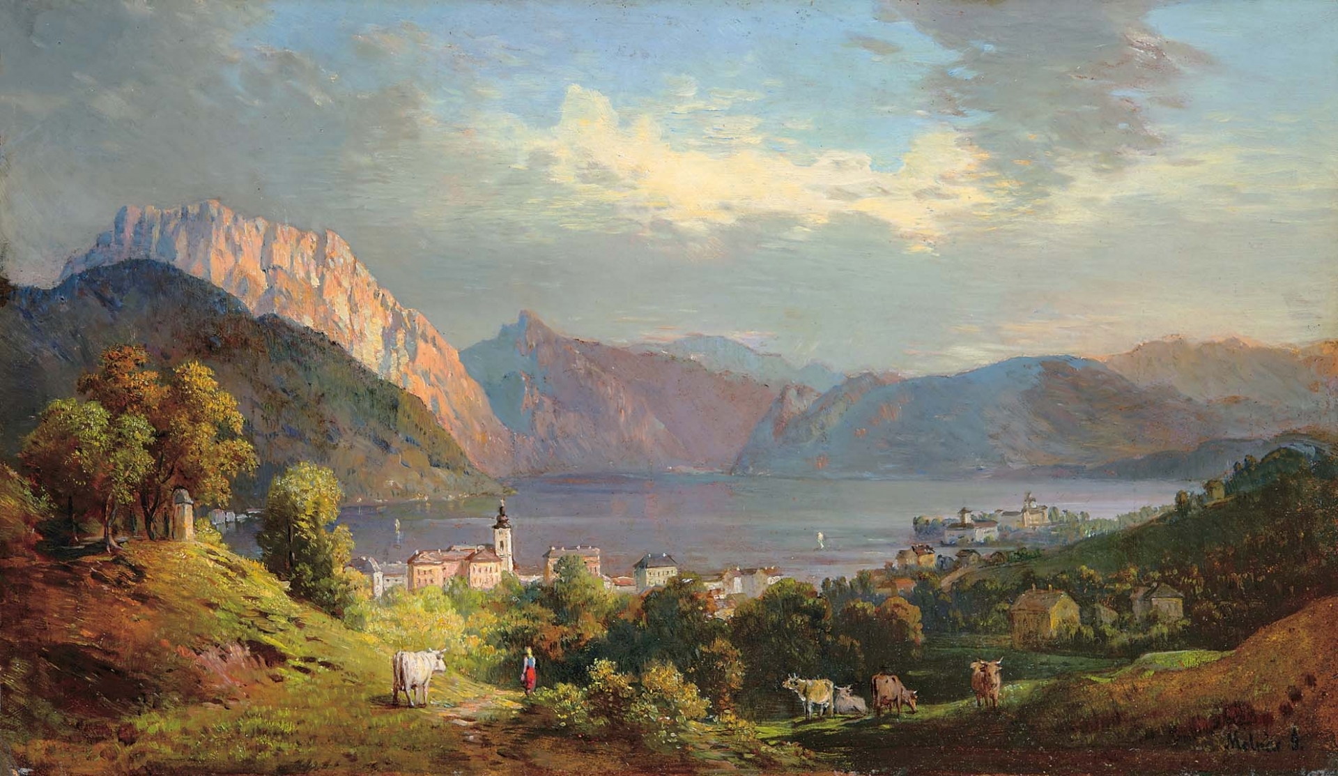 Molnár József (1821-1899) Lakeside City in the Alps