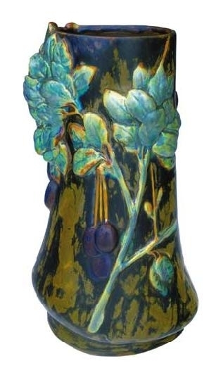 Zsolnay Vase with a plum-tree branch, Zsolnay, 1900.  Form- and decoration design: Lajos Mack