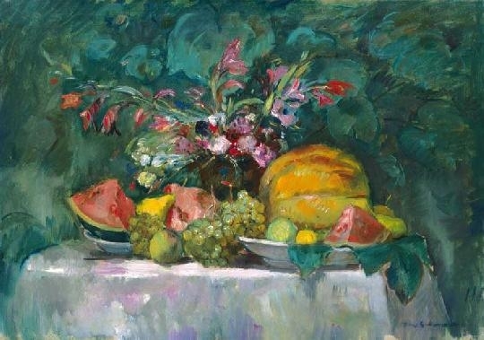 Iványi Grünwald Béla (1867-1940) Still life with fruits and flowers