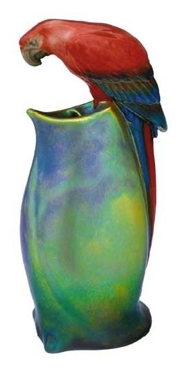 Zsolnay Papagájos váza, Zsolnay, art-deco, 1910 körül