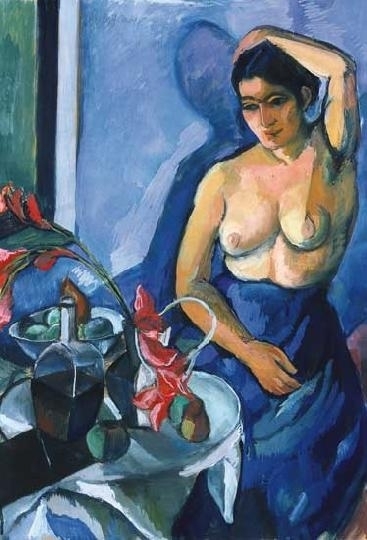 Perlrott-Csaba Vilmos (1880-1955) Ifjú hölgy vörös gladióluszokkal, 1929