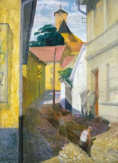 Szobotka Imre (1890-1961) A street scene in Szentendre