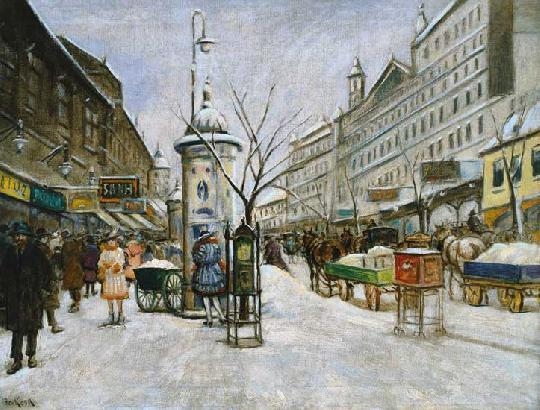 Berkes Antal (1874-1938) Busy boulevard