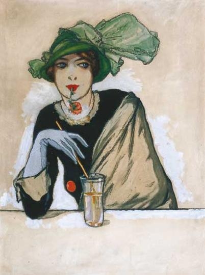 Faragó Géza (1877-1928) Lady at the bar counter