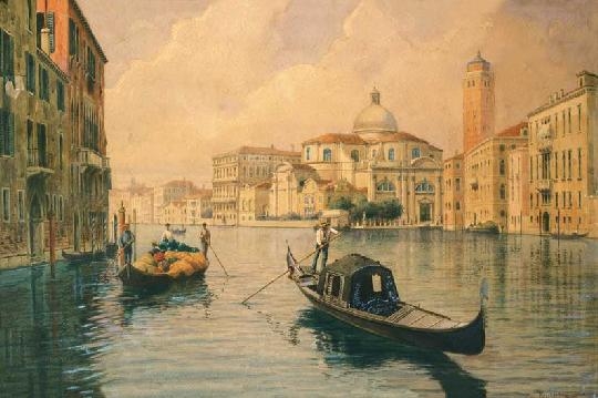 Koszkol Jenő (1868-1935) Gondoliers on the Canale Grande