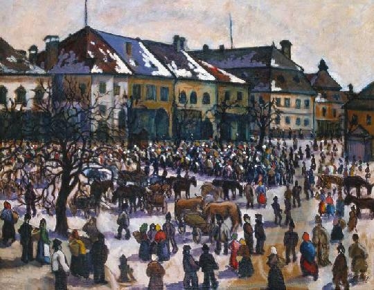Husovszky János (1883-1961) Téli vásár Nagybányán