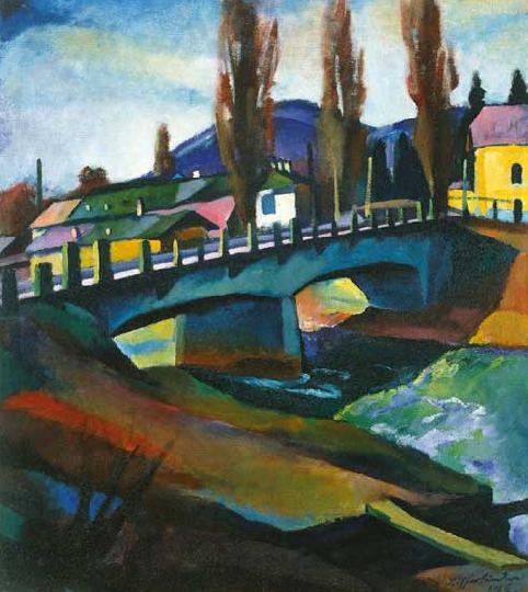 Ziffer Sándor (1880-1962) Folyót átszelő nagybányai híd, 1926