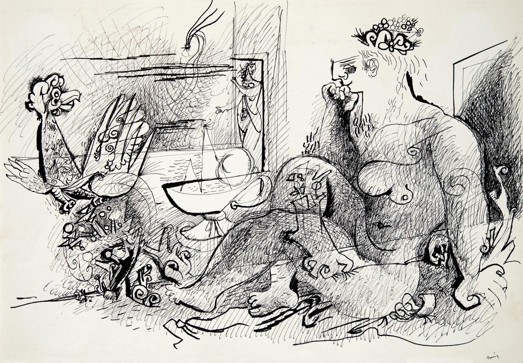 Hincz Gyula (1904-1986) Nude in the Studio with Bird