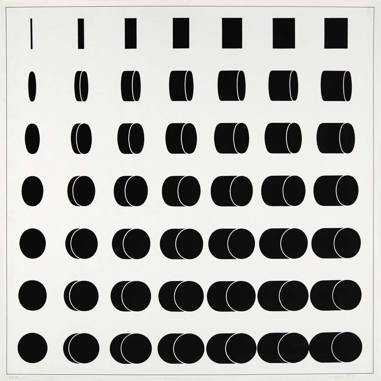 Mengyán András (1945) Formák logikája (Egységnyi körforma ismétlés nélküli permutációja a síkon), 1973
