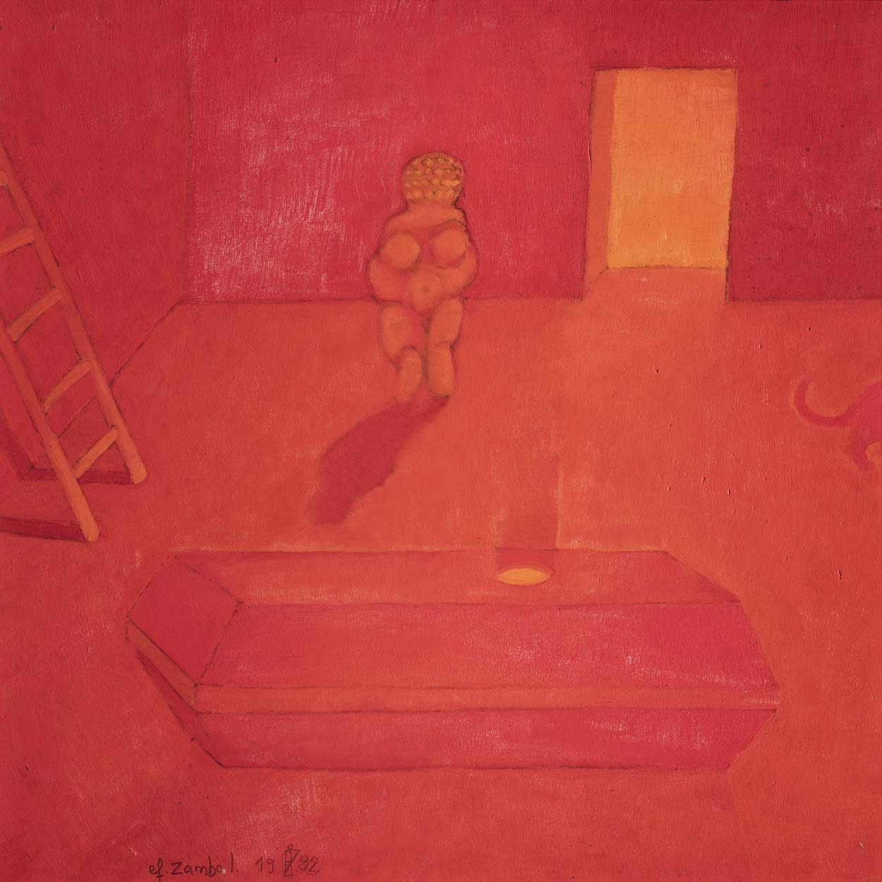 Ef. Zámbó István (1950-) Venus of Willendorf Looking at a Radiant Coffin, 1992