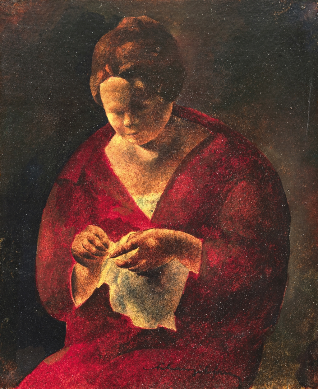 Tihanyi János Lajos (1869-1936) In a Red Dress