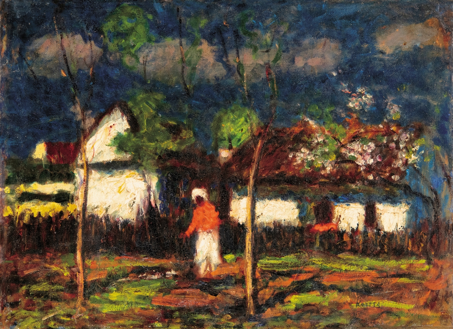 Koszta József (1861-1949) Tavasz a kertben (Napsütötte házfalak), 1940 körül
