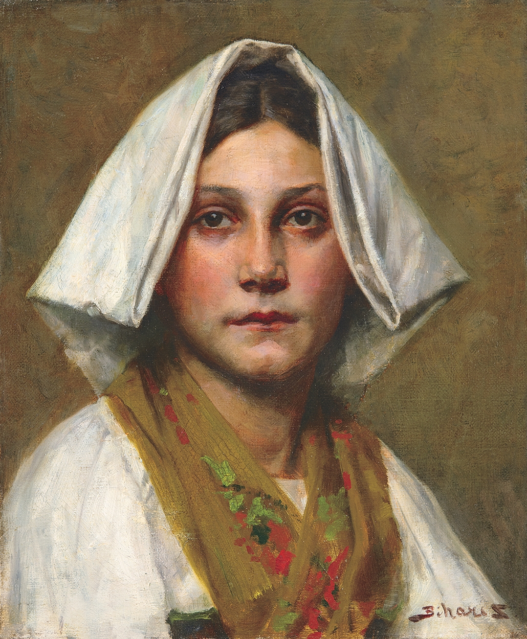 Bihari Sándor (1855-1906) Italian Girl Wearing a Headscarf