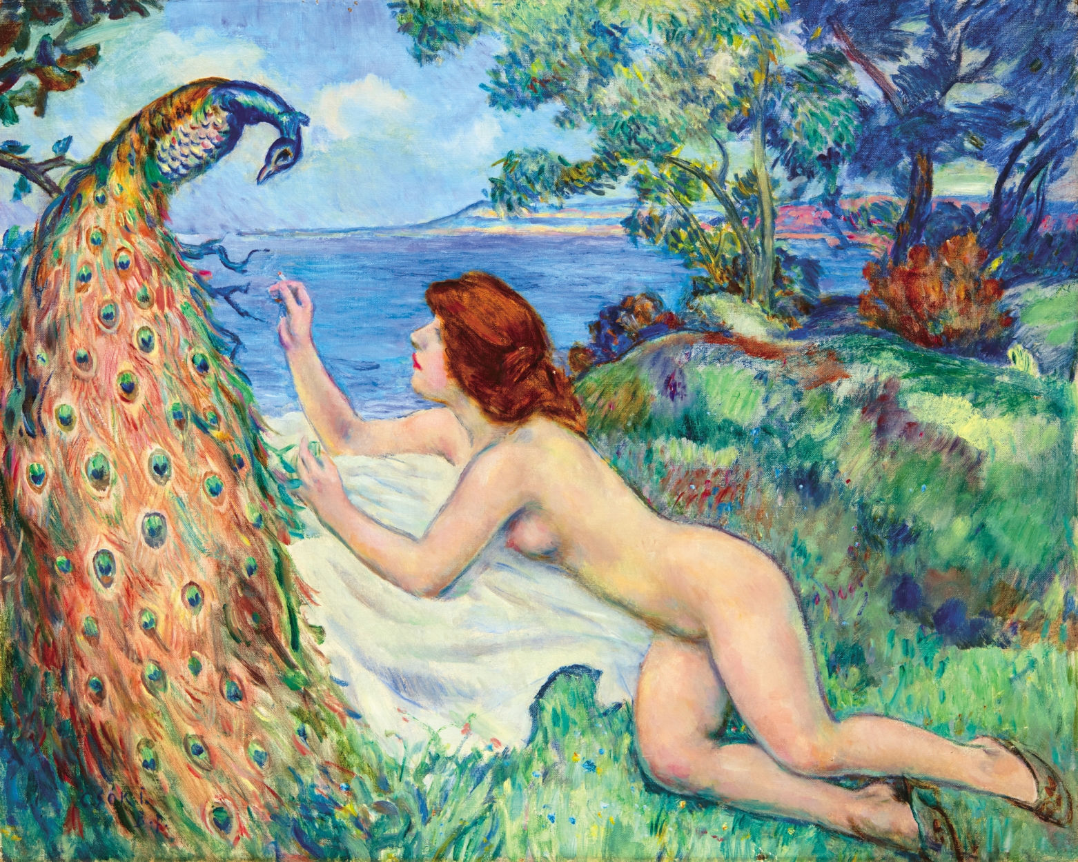 Csók István (1865-1961) Nude with a Peacock