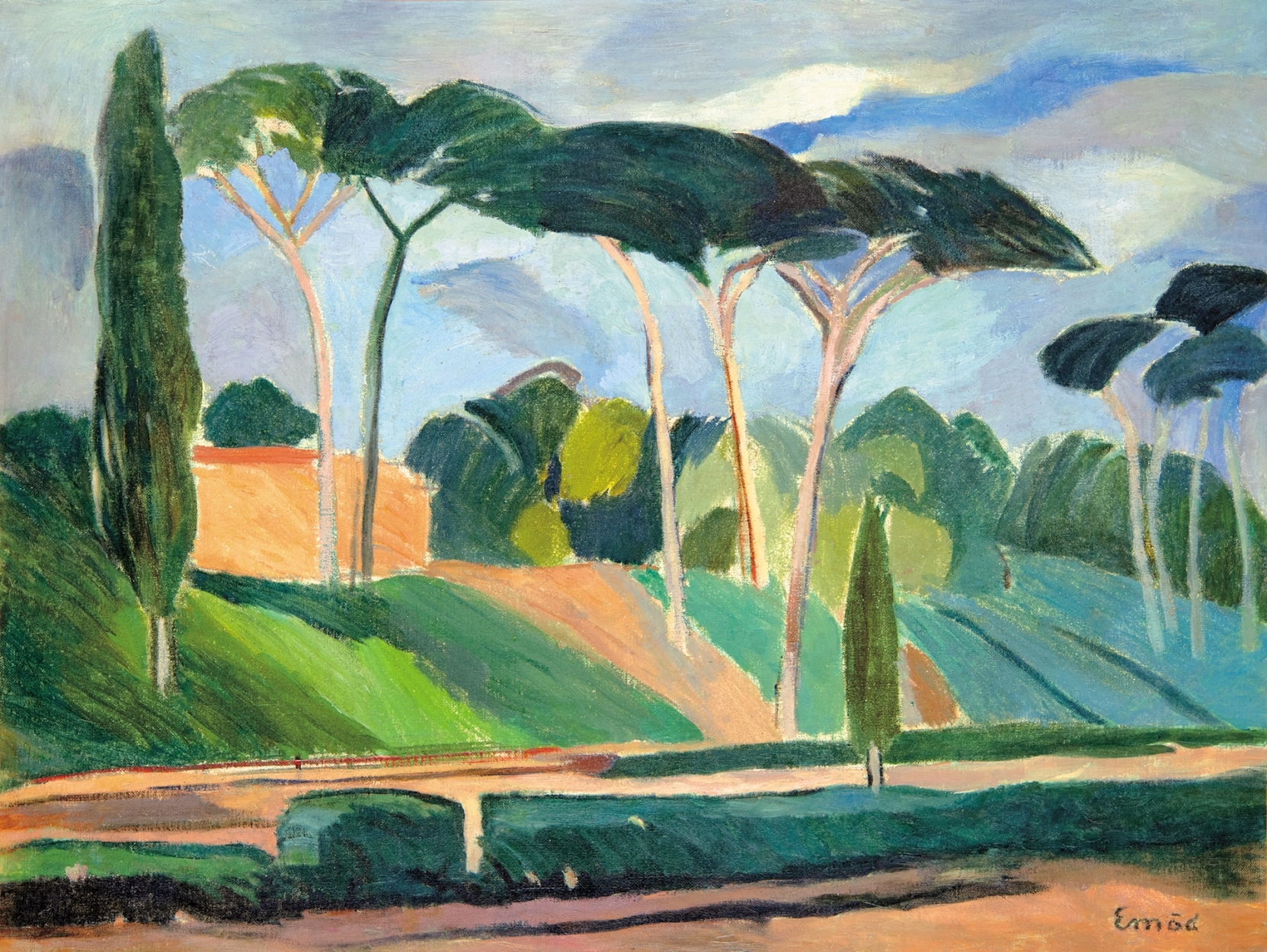 Emőd Aurél (1897-1958) Parasol Pines and Citruses on Via Appia, between 1933-1935