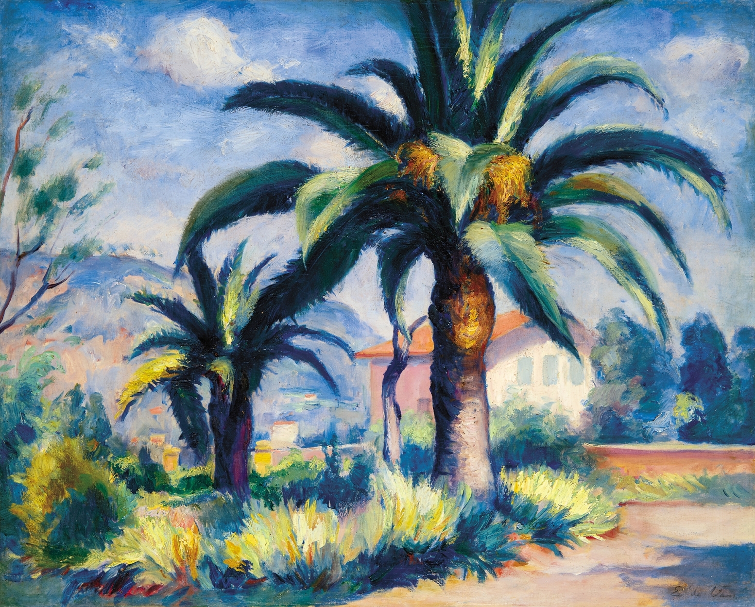 Vass Elemér (1887-1957) View of South France with Palm Trees