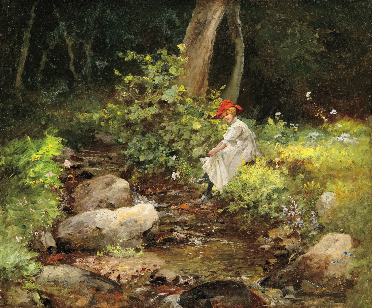 Neogrády Antal (1861-1942) Girl by the Stream