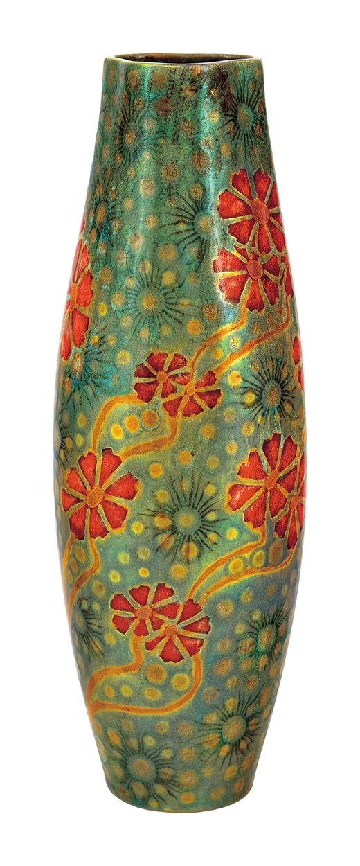 Zsolnay Vase with embossing and field flower ornaments, Zsolnay, around 1903