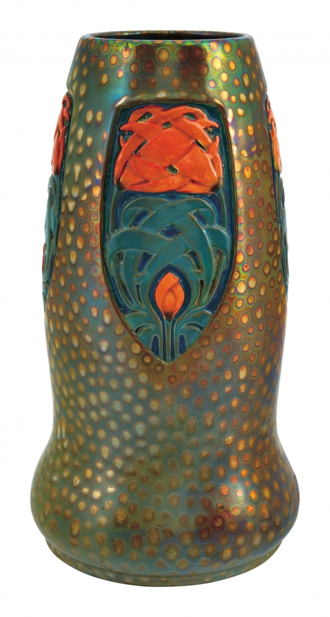 Zsolnay Dotted Vase with Flowers, 1907