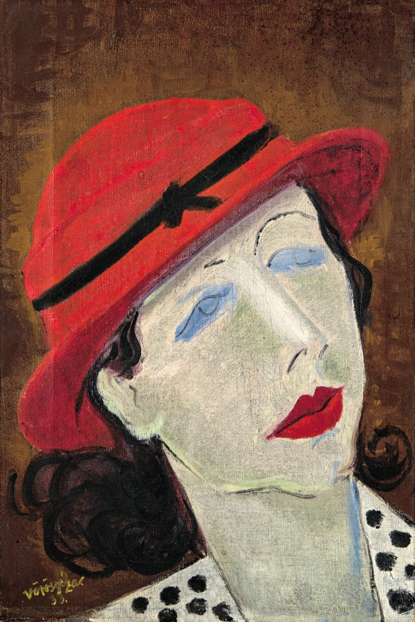 Vörös Géza (1897-1957) Piros kalapos nő, 1933