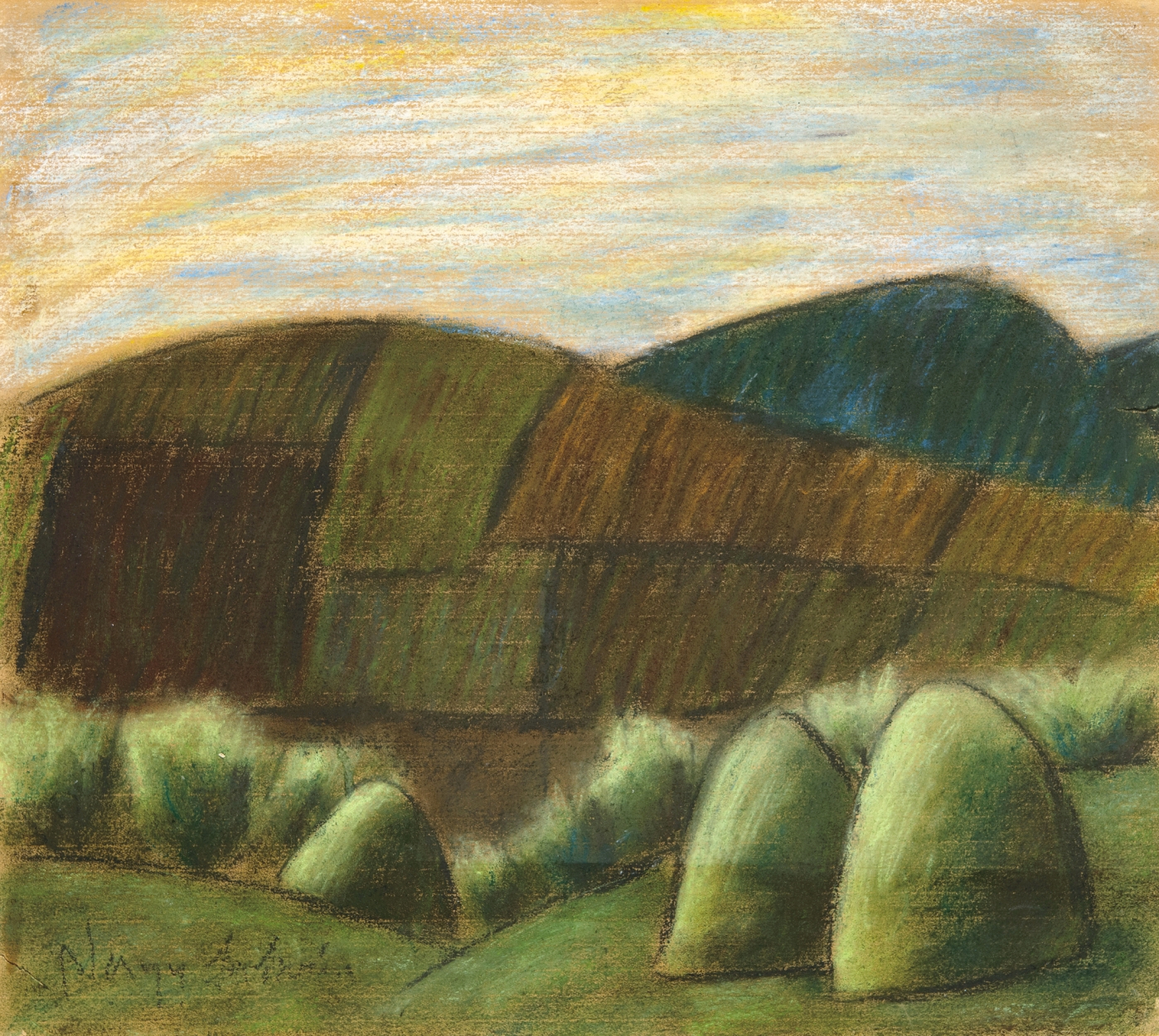 Nagy István (1873-1937) Hilly Landscape with Stacks