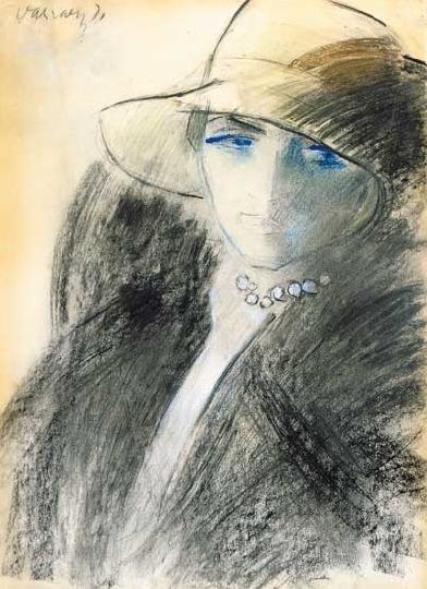 Vaszary János (1867-1939) Woman with a hat and a necklace of pearls