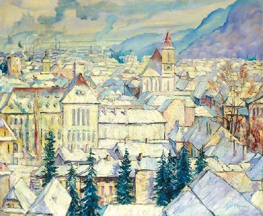 Johan Hugó (1890-1951) Snow-covered city from the bird's-eye view, 1935