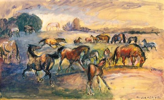 Kernstok Károly (1873-1940) Horses by the water's edge