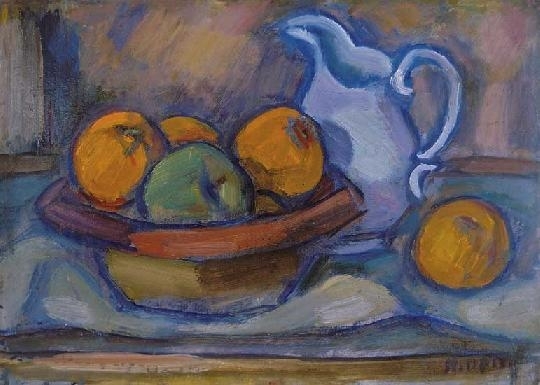 Kmetty János (1889-1975) Still life with jug and apples
