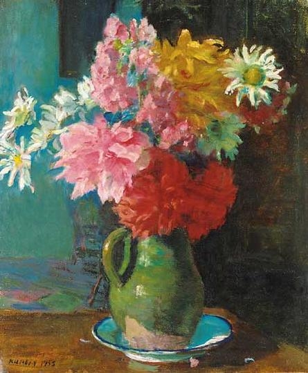 Kunffy Lajos (1869-1962) Still life with flowers, 1955