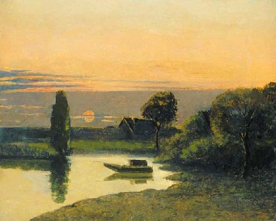 Mészöly Géza (1844-1887) Sunset on the shore of Lake Balaton, 1886