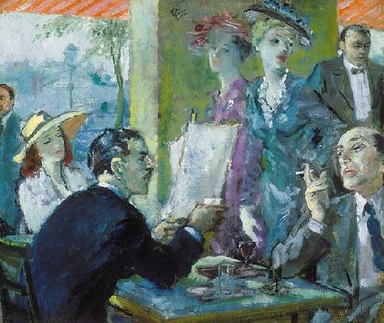 Biai Föglein István (1905-1974) Café scene On the reverse: Landscape sketch